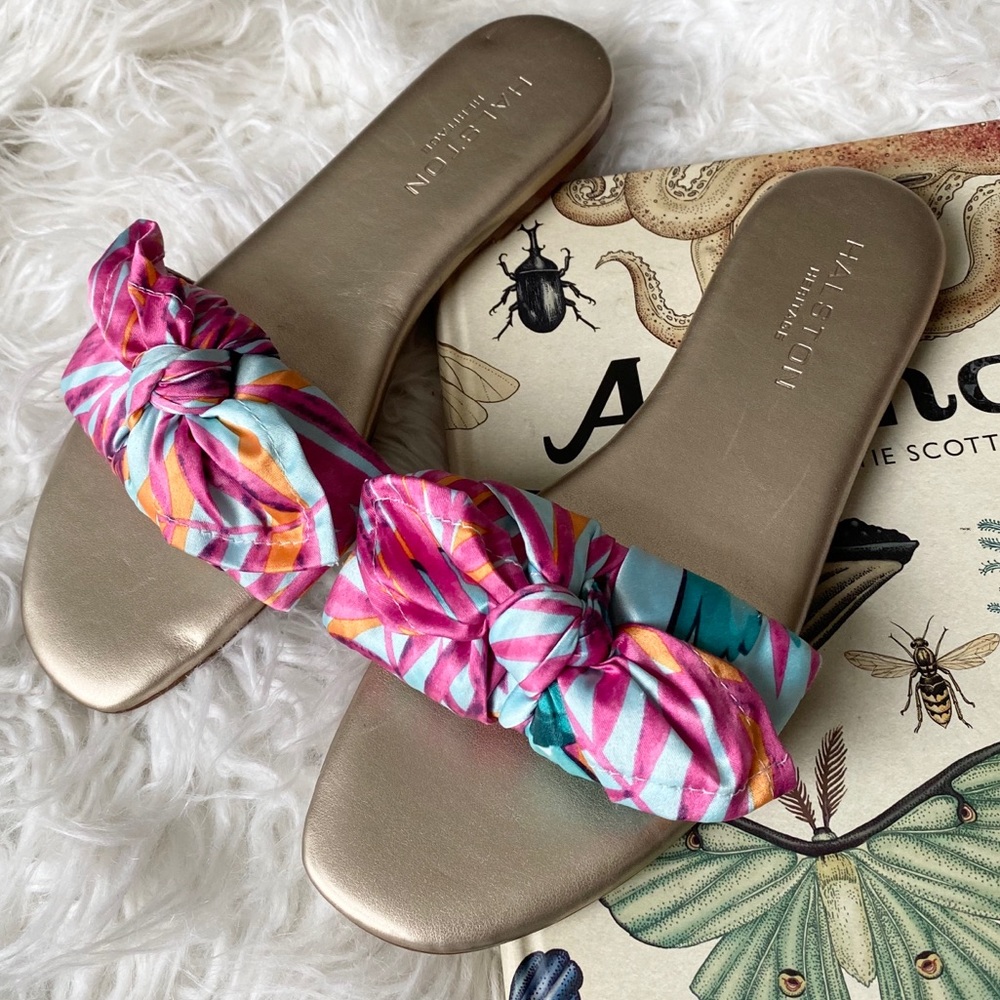 Halston Heritage tropical‎ floral satin sandals